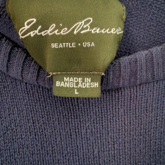Eddie Bauer Blue Crewneck Sweater Knit Ribbed Cuffs - Picture 5 of 5